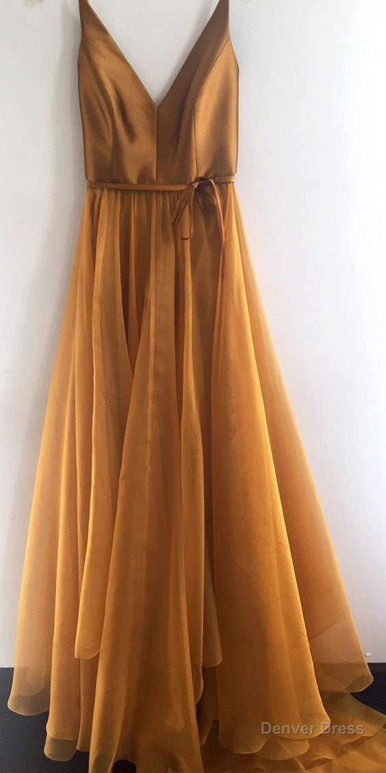 Gold Prom Dress Long Organza Spaghetti Straps Party Evening Dress Secondary image