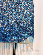 Gorgeous Sparkly Sequin One Shoulder Tight Homecoming Dresses With Fringe