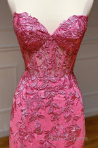 Coral Sweetheart Lace Up Long Mermaid Prom Dresses with Appliques