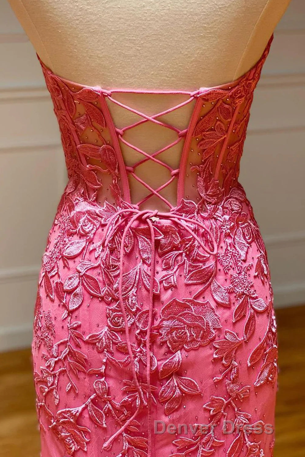 Coral Sweetheart Lace Up Long Mermaid Prom Dresses with Appliques