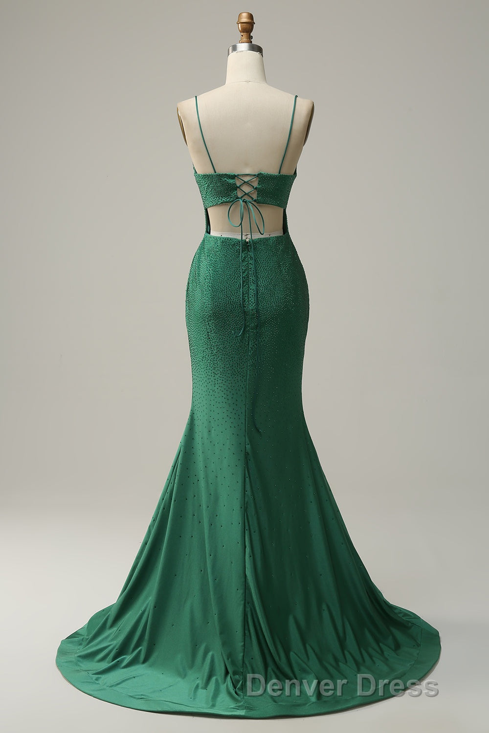 Mermaid Spaghettti Straps Dark Green Sequins Long Prom Dresses with Split Front Secondary image