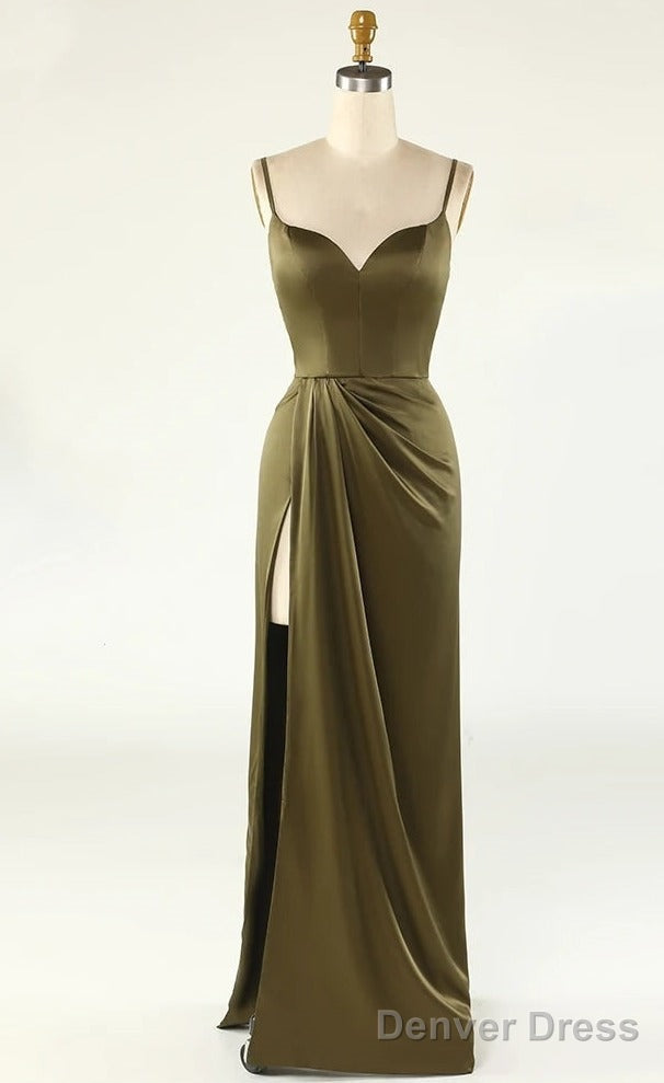 Thin Straps Simple Prom Gowns With Leg Slit Side Main image