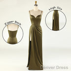 Thin Straps Simple Prom Gowns With Leg Slit Side