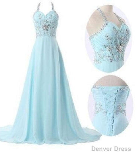 Halter Light Blue Prom Dress Long Chiffon Evening Dresses for Weddings Main image