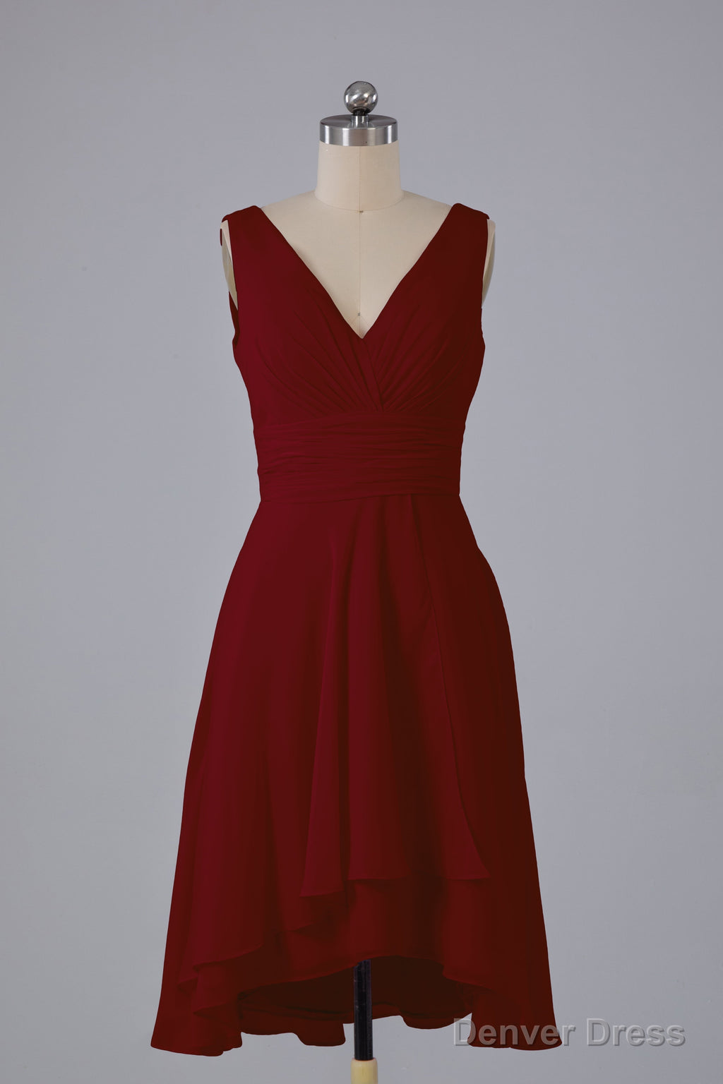 High Low Knee Length V Neck Bridesmaid Dresses