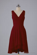 High Low Knee Length V Neck Bridesmaid Dresses