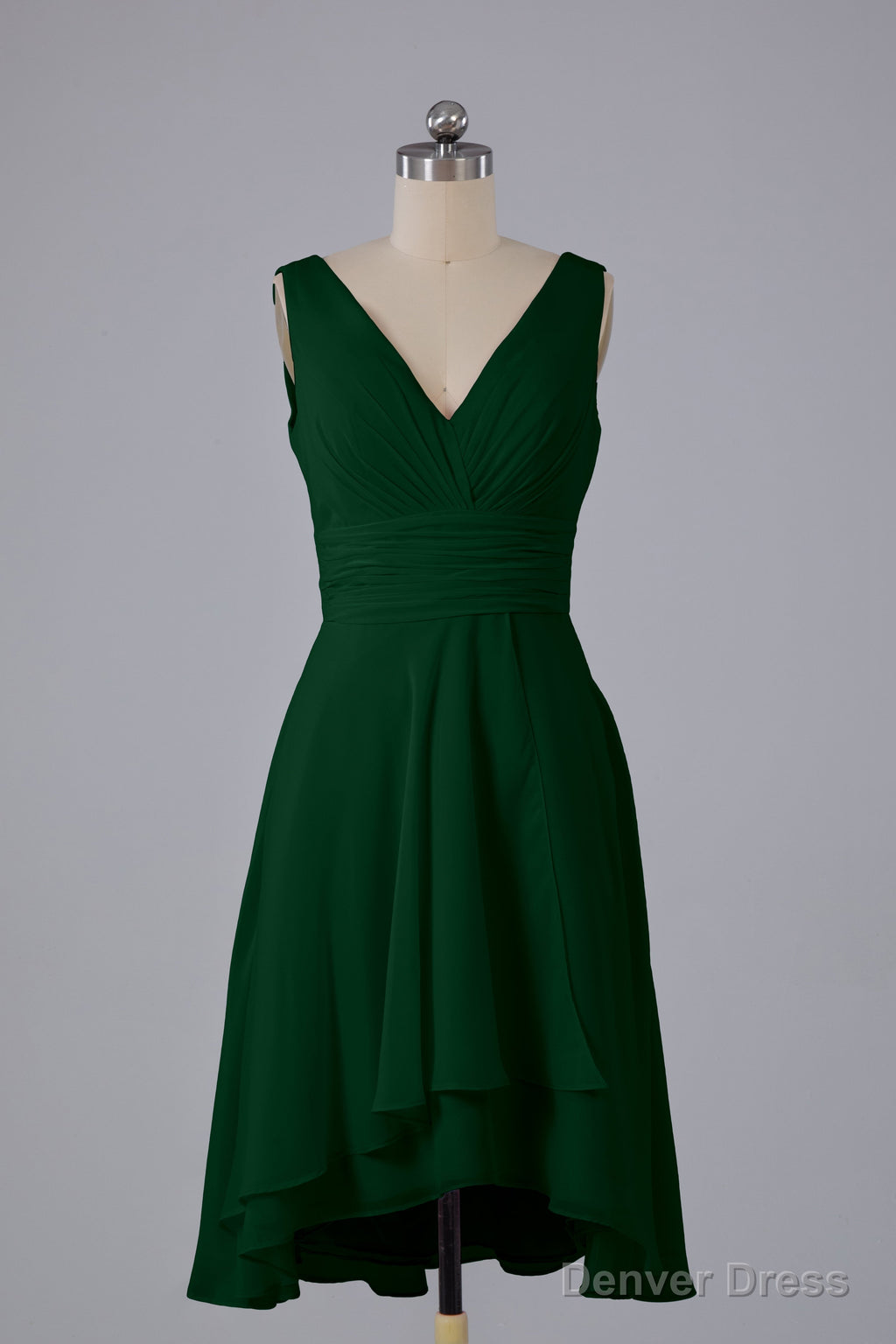 High Low Knee Length V Neck Bridesmaid Dresses