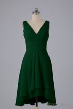 High Low Knee Length V Neck Bridesmaid Dresses
