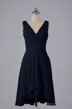 High Low Knee Length V Neck Bridesmaid Dresses