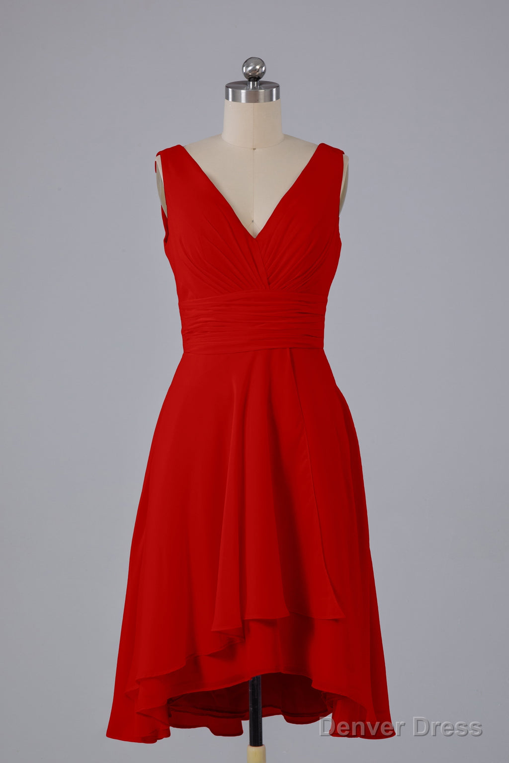 High Low Knee Length V Neck Bridesmaid Dresses