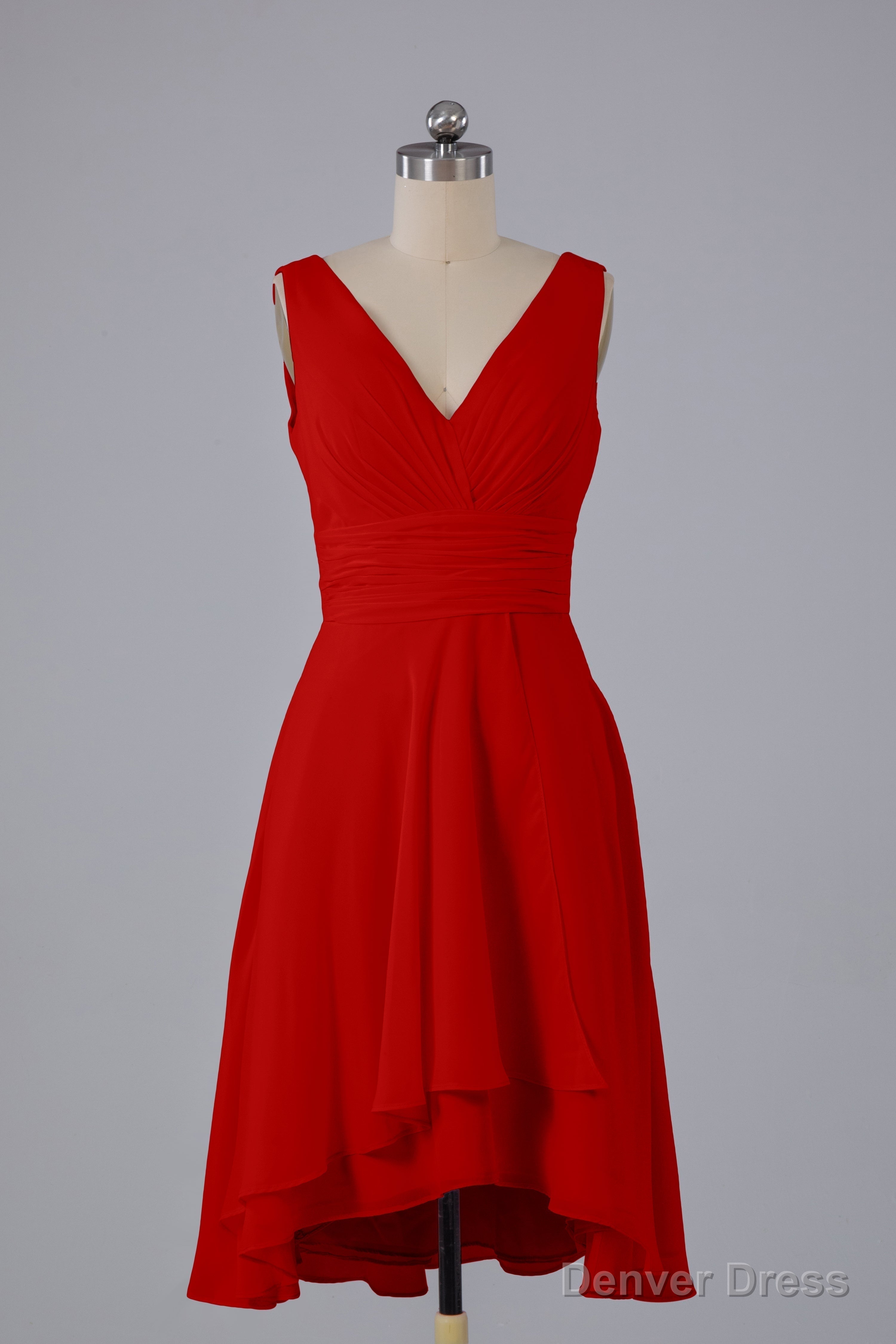 High Low Knee Length V Neck Bridesmaid Dresses