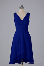 High Low Knee Length V Neck Bridesmaid Dresses
