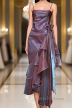 Spaghetti Straps Purple Mermaid Vintage Ruffled Prom Dresses