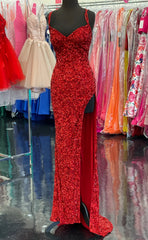 Sparkle Red Bodycon sequined lange prom kjoler
