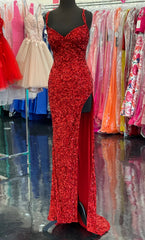 Sparkle Red Bodycon Sequined Long Promes