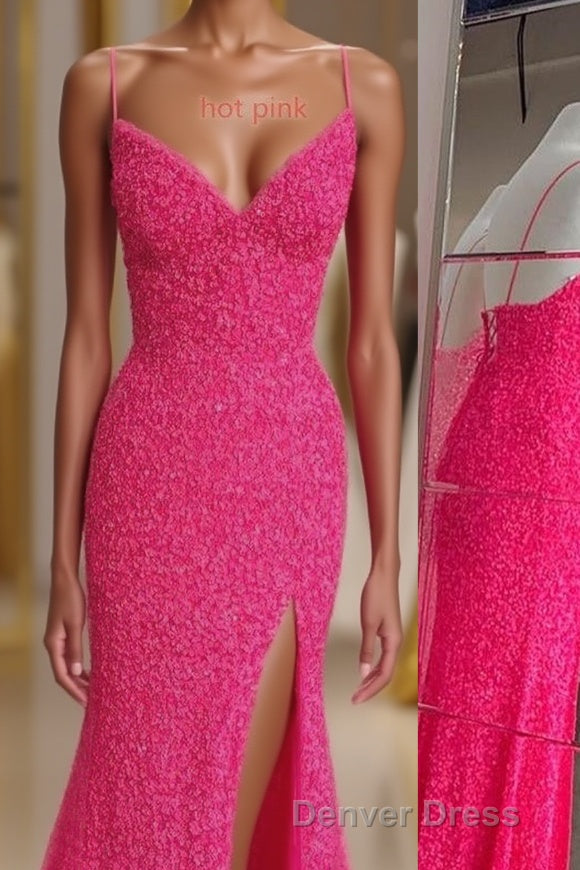 Mermaid Sequins Flattering Long Prom Dresses With Slit