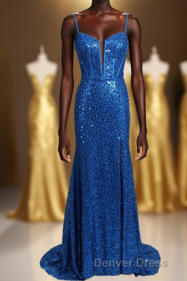 Royal Blue Sequin Mermaid Long Prom Dresses