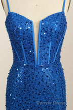 Royal Blue Sequin Mermaid Long Prom Dresses