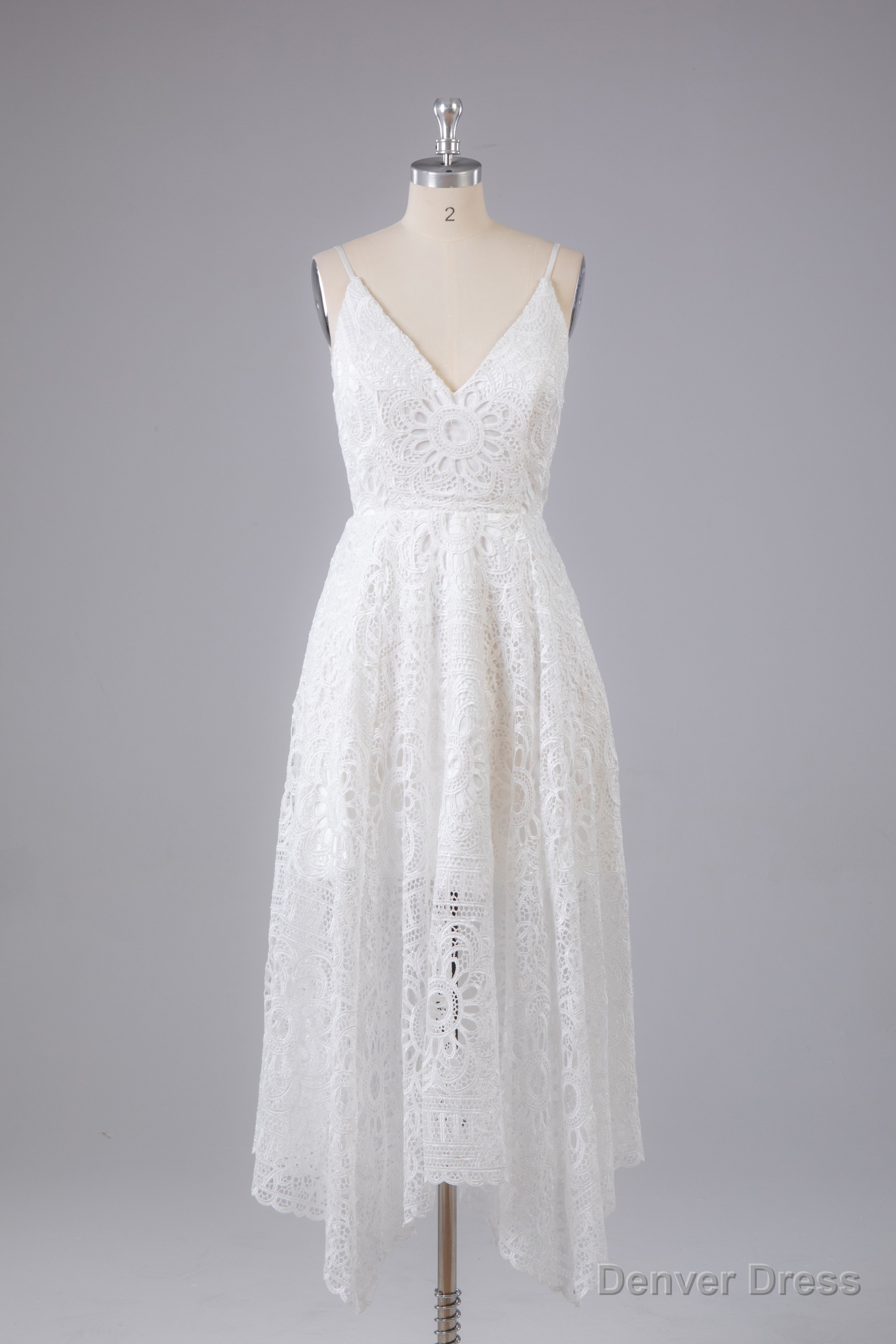 Elegant Spaghetti Straps V Neck Lace Prom Dress