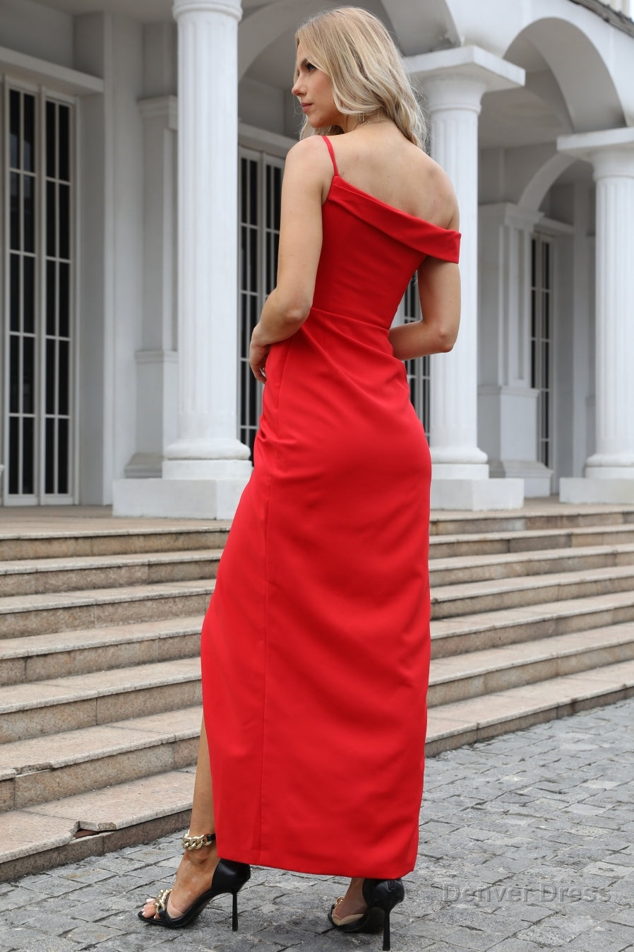 fairytale prom dress one shoulder sleeveless slit pleated ankle length evening dress 90s inspiration