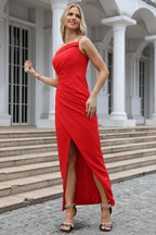 fairytale prom dress one shoulder sleeveless slit pleated ankle length evening dress 90s inspiration