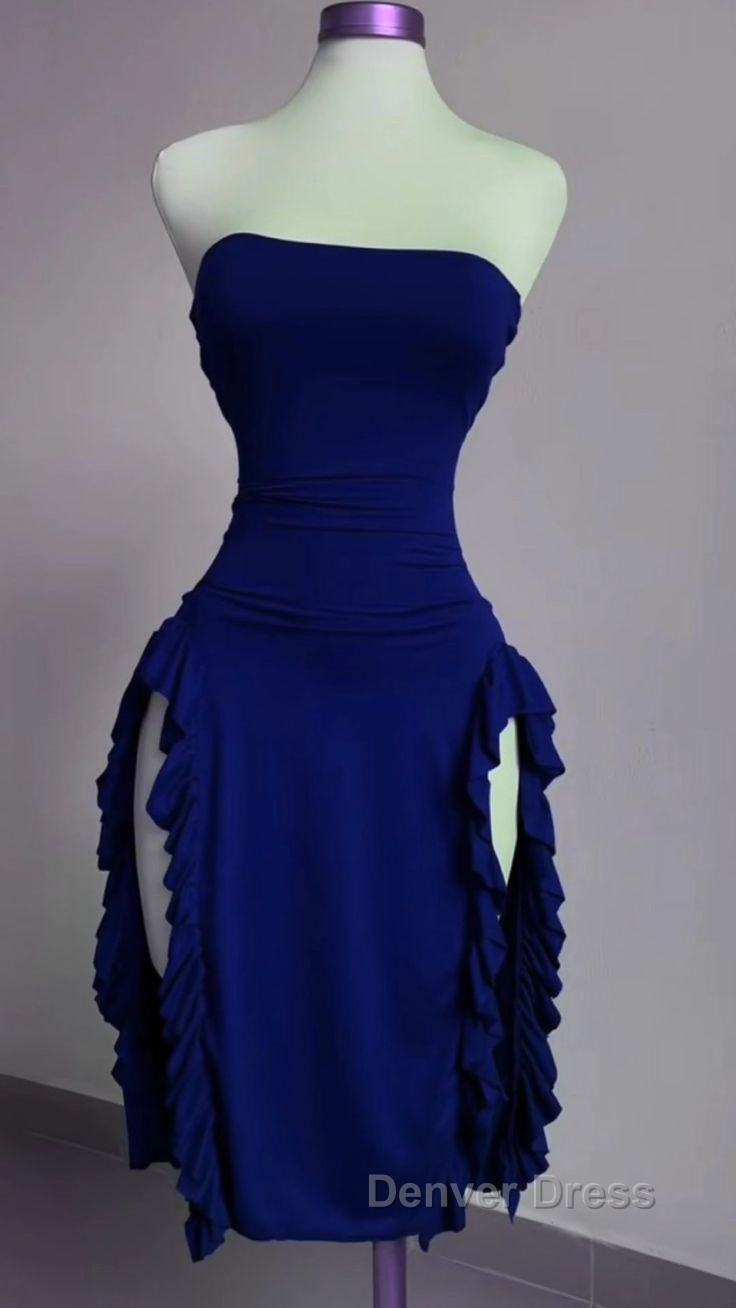 Strapless Midi Length Ruffle Prom Dress Sexy Prom Dresses