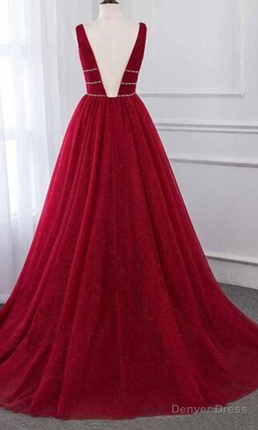 Stylish Deep Alluring V-neck Sleeveless Tulle Sexy A-line Rhinestones Prom Dress Secondary image