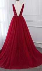 Stylish Deep Alluring V-neck Sleeveless Tulle Sexy A-line Rhinestones Prom Dress