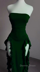 Strapless Midi Length Ruffle Prom Dresses Sexy Evening Dresses