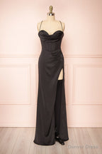 Black Prom Dress, Corset Cowl Neck Maxi Dress, Black Bridesmaid Dresses