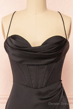 Black Prom Dress, Corset Cowl Neck Maxi Dress, Black Bridesmaid Dresses
