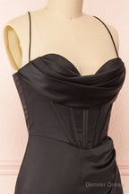 Black Prom Dress, Corset Cowl Neck Maxi Dress, Black Bridesmaid Dresses