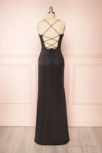 Black Prom Dress, Corset Cowl Neck Maxi Dress, Black Bridesmaid Dresses