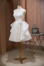 Cute Spaghetti Straps A Line Beading Tulle Short Homecoming Dresses