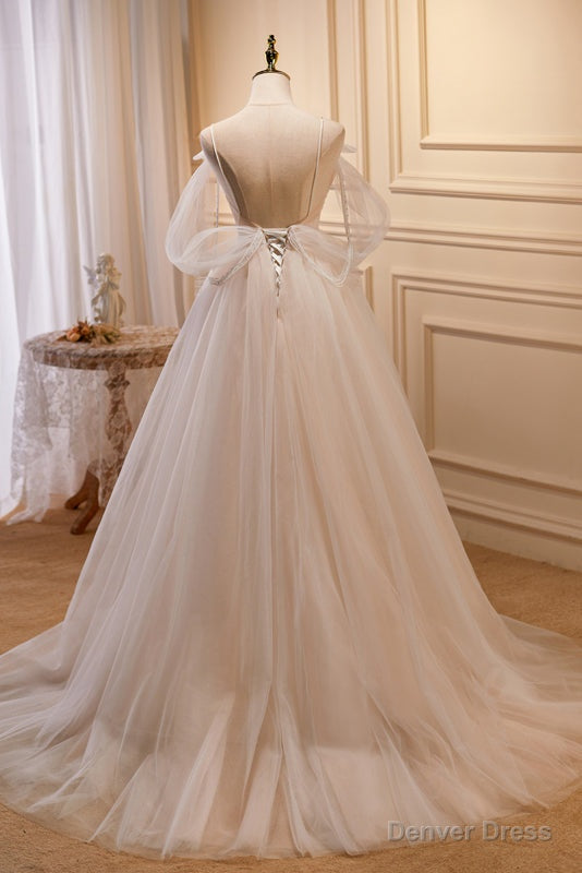 Charming Spaghetti Straps Ball Gowns Off The Shoulder A Line Tulle Long Prom Dresses Secondary image
