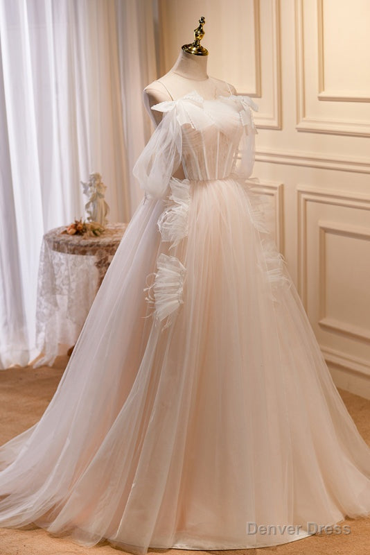 Charming Spaghetti Straps Ball Gowns Off The Shoulder A Line Tulle Long Prom Dresses Main image