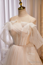 Charming Spaghetti Straps Ball Gowns Off The Shoulder A Line Tulle Long Prom Dresses