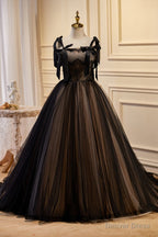 Black Sleeveless Ball Gowns Tulle Long Prom Dresses