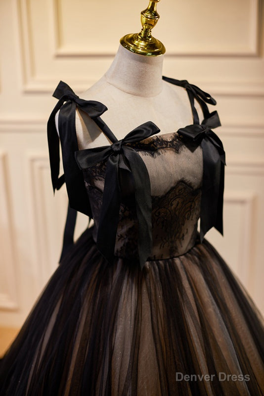 Black Sleeveless Ball Gowns Tulle Long Prom Dresses