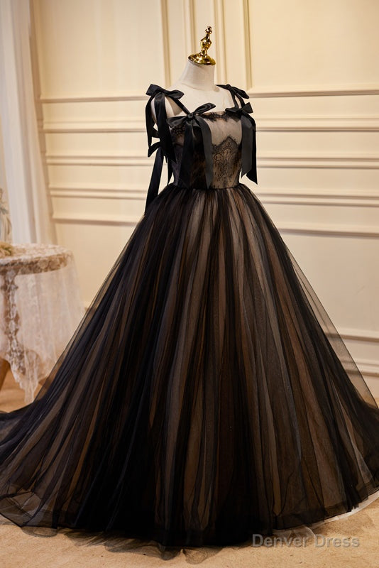 Black Sleeveless Ball Gowns Tulle Long Prom Dresses Main image