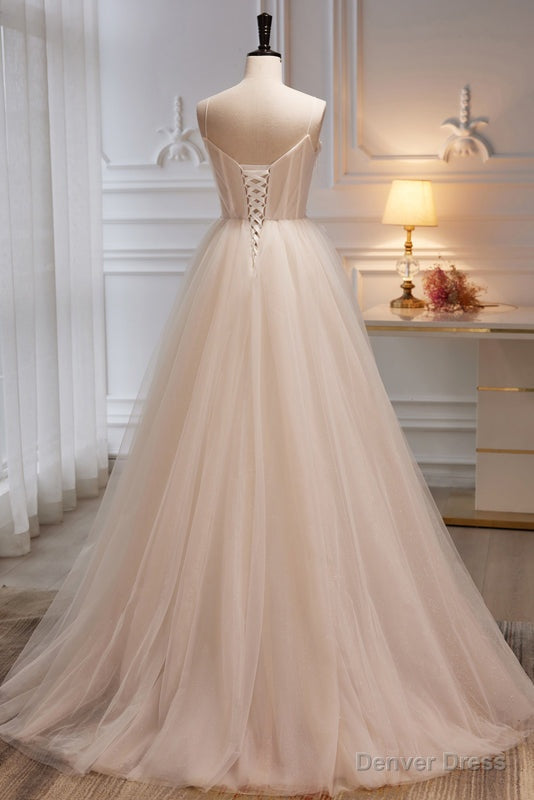 Charming Spaghetti Straps Sleeveless Prom Dresses A Line Tulle Long Prom Gowns Main image
