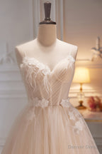 Charming Spaghetti Straps Sleeveless Prom Dresses A Line Tulle Long Prom Gowns