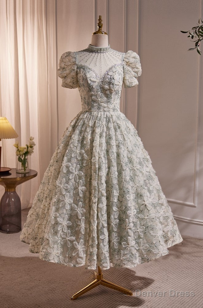 Gorgeous Short Sleeves Prom Dresses with Beads and Floral Appliques Secondary image