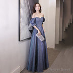 Short Sleeve Glitter A Line Prom Gowns