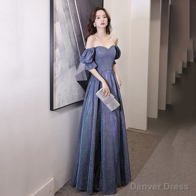 Short Sleeve Glitter A Line Prom Gowns
