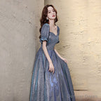 Short Sleeve Glitter A Line Prom Gowns