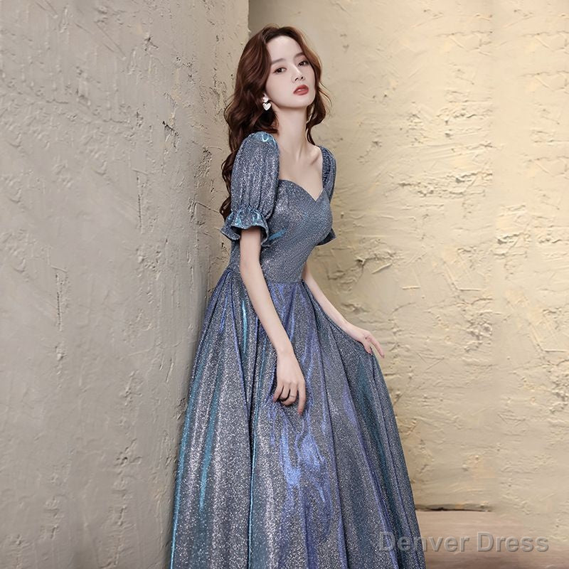 Short Sleeve Glitter A Line Prom Gowns