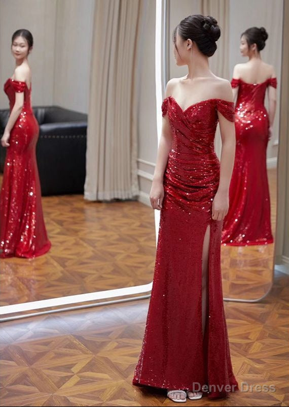 Off Shoulder Sequin Side Slit Trumpet Prom Gowns Main image