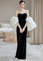 Puff Sleeve Off Shoulder Two Tone Velvet A Line Prom Gowns