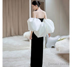 Puff Sleeve Off Shoulder Two Tone Velvet A Line Prom Gowns